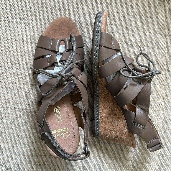 Clarks Women's Helio Mindin Cork Wedge Open Toe Strappy Lace Up Sandals - Picture 8 of 14